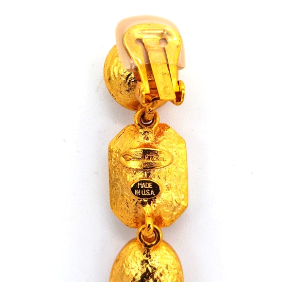 18K Oscar De La Renta Rose Clear Taupe Swarovski Crystals Clip on Drop Earrings - Picture 8 of 9